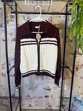 Hem & Thread Maroon Zip-Up Knit Sweater